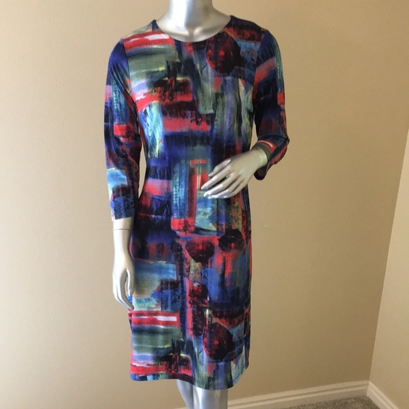 KAREN KANE | Form Fitted Abstract Dress 3/4 Sleeves - Picture 1 of 7